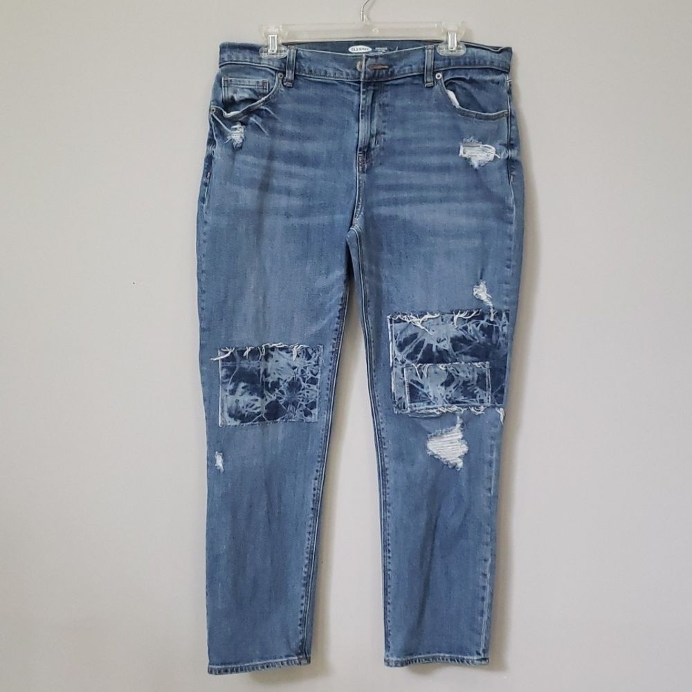 Old Navy Jeans Womens sz 10 Boyfriend Denim Adele Patchwork Knees Distressed